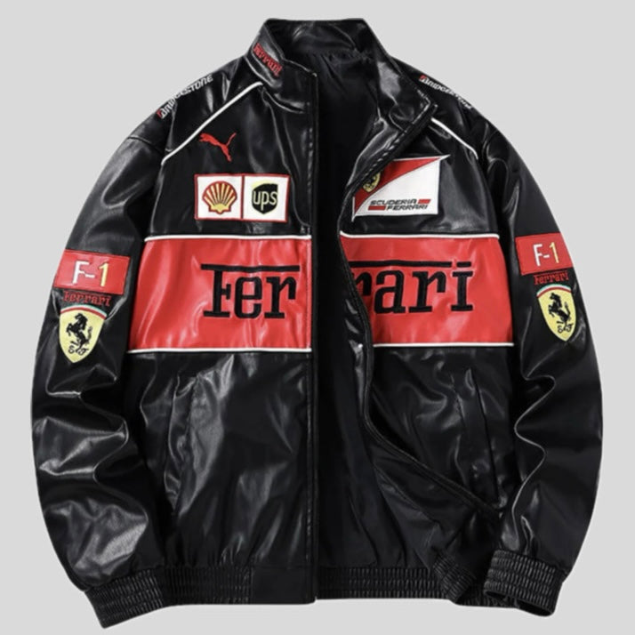 Ferrari Leather Racing Jacket - White & Red Editions